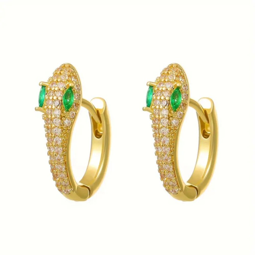 14K Gold 2ct Green Emerald 1ct Diamond Mens Huggie Hoop Gemstone Earrings NEW - Picture 5 of 8